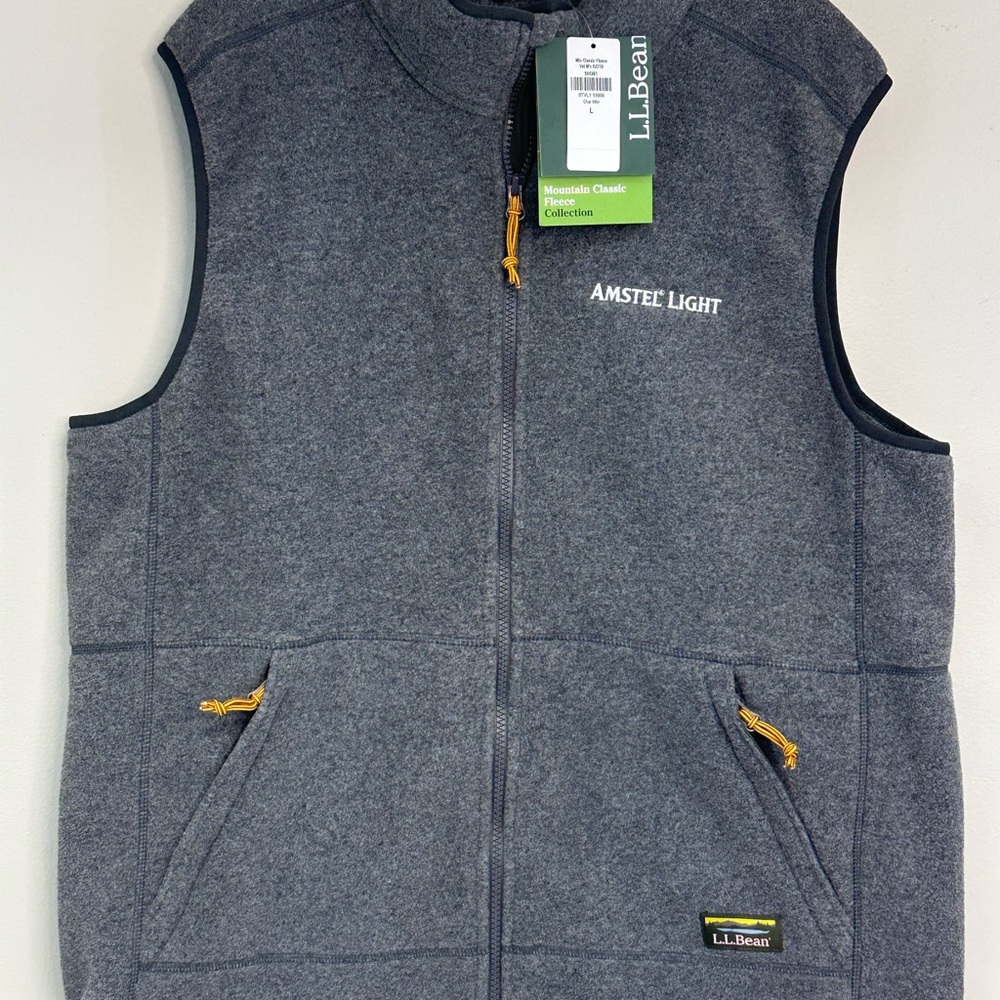 L.L. Bean Men’s Charcoal Fleece Vest Amstel Light beer NWT size Large
